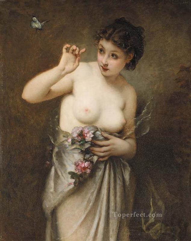 蝶を持つ少女 ギョーム・セニャックの古典的なヌード油絵